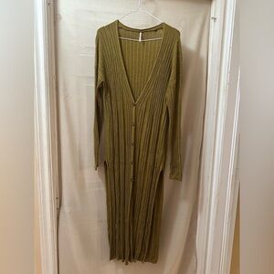 Free People Olive Green Ribbed Knit Long Cardigan Duster Women’s M